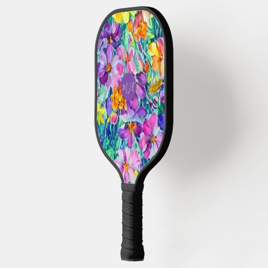 Wildbloemen bloemenelegante Initialen Monogram Pickleball Paddle (Links)