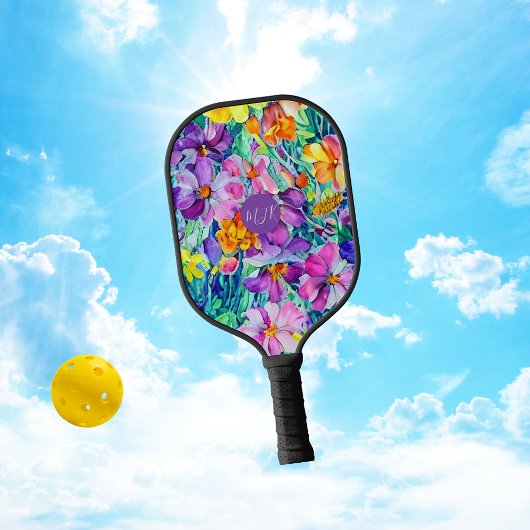 Wildbloemen bloemenelegante Initialen Monogram Pickleball Paddle