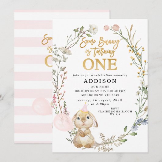 Wildbloemen bloemenkrans sommige konijntje verjaar kaart (Voorkant / Achterkant)