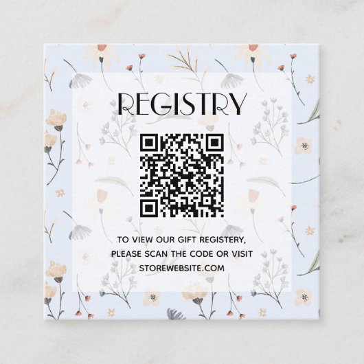 Wildbloemen Blue Boy Baby shower Registry QR Code Informatiekaartje (Voorkant)