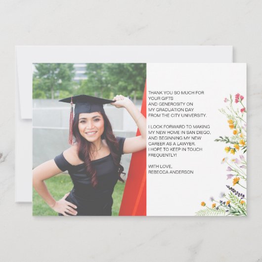 Wildbloemen boho Afstuderen Foto Bedankkaart (Achterkant)