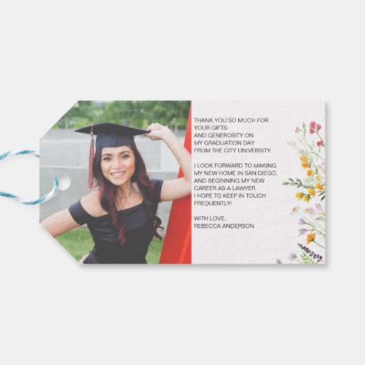 Wildbloemen boho Afstuderen Foto Cadeaulabel (Achterkant Horizontaal)