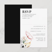 Wildbloemen Boho Black Elegant Wedding RSVP Kaartje (Voorkant / Achterkant)