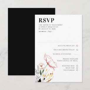 Wildbloemen Boho Black Elegant Wedding RSVP Kaartje