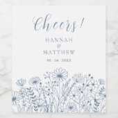 Wildbloemen Boho Dusty Blue Wedding Wijn Etiket (Enkel label)