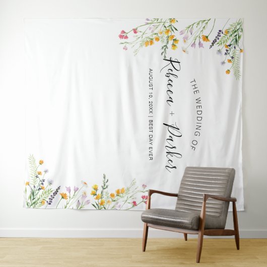 Wildbloemen boho WEDDING Backdrop Fotocabine Wandkleed (In Situ (horizontaal))