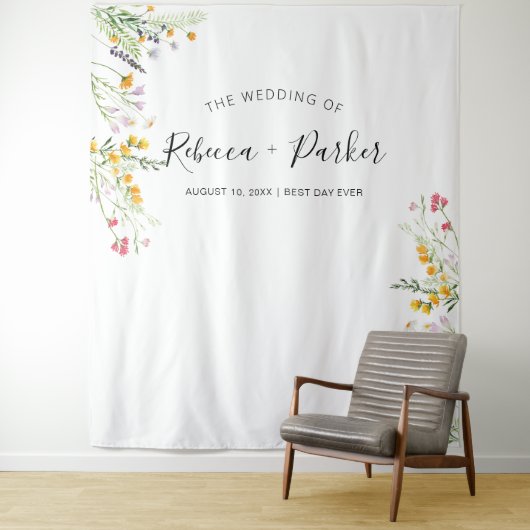 Wildbloemen boho WEDDING Backdrop Fotocabine Wandkleed (In situ)