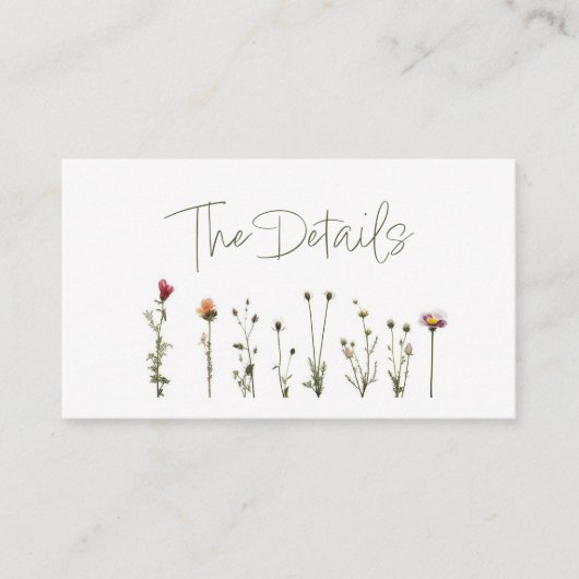 Wildbloemen bruiloft de details informatiekaartje (Voorkant)