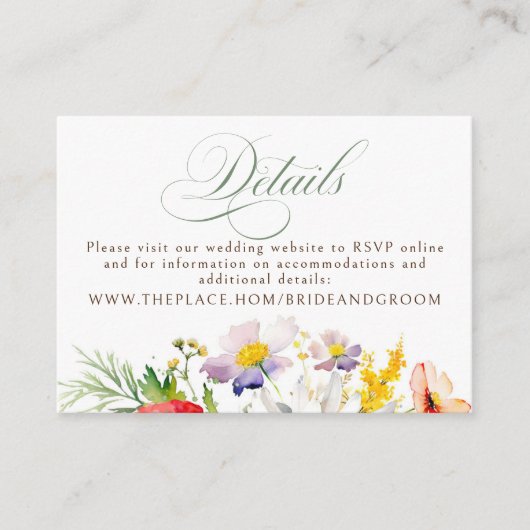 Wildbloemen bruiloft details klein informatiekaartje (Voorkant)