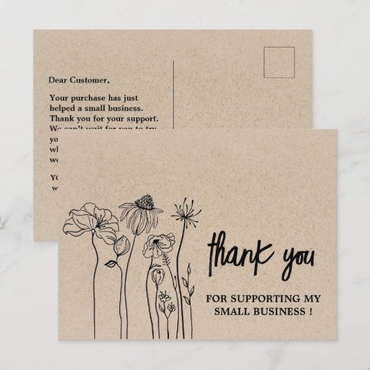 Wildbloemen Bruin Kraft Hartelijk dank voor uw bed Briefkaart (Voorkant / Achterkant)