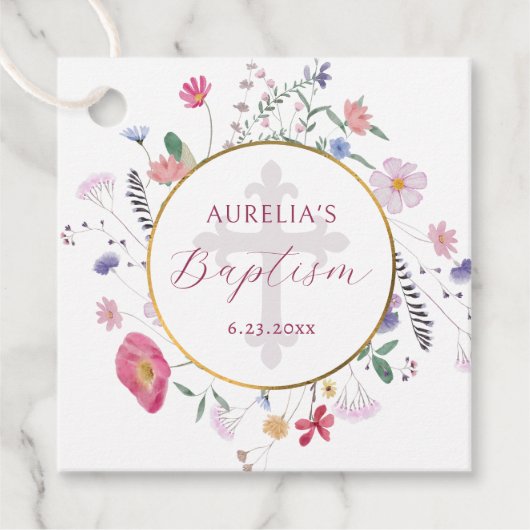 Wildbloemen Cirkel Doop Bedankjes Labels (Voorkant)