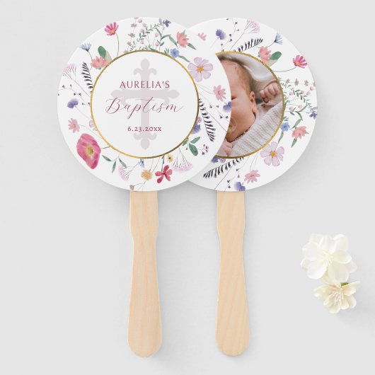 Wildbloemen Cirkel Doop Handwaaier (Voorkant en achterkant)