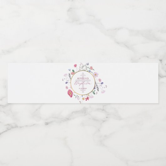 Wildbloemen Cirkel Doop Waterfles Etiket (Enkel label)