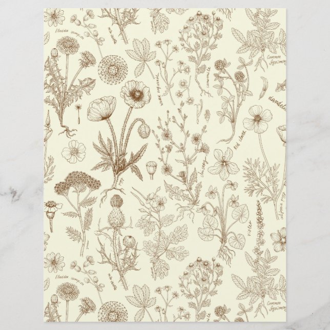 Wildbloemen collage/ beige en sepia (Voorkant)