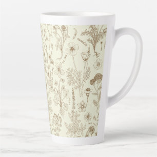 Wildbloemen collage/ beige en sepia latte mok
