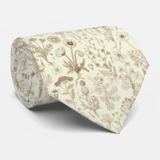 Wildbloemen collage/ beige en sepia stropdas