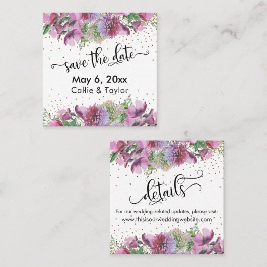 Wildbloemen Confetti Opslaan Datum Details invoege Vierkante Visitekaartje (Voorkant / Achterkant)