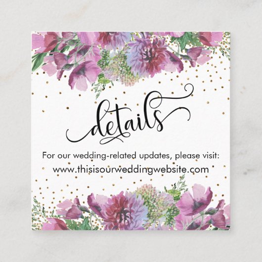 Wildbloemen Confetti Opslaan Datum Details invoege Vierkante Visitekaartje (Achterkant)