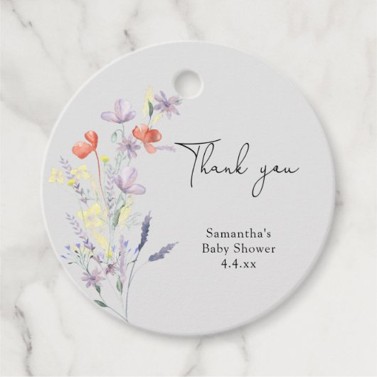 Wildbloemen dank je baby shower bedankjes labels (Voorkant)