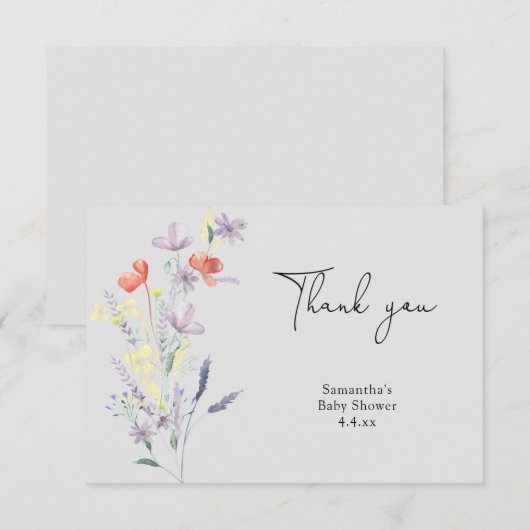 Wildbloemen dank je baby shower bedankkaart (Voorkant / Achterkant)
