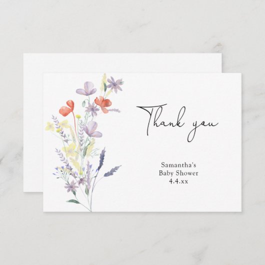 Wildbloemen dank je baby shower bedankkaart (Voorkant / Achterkant)