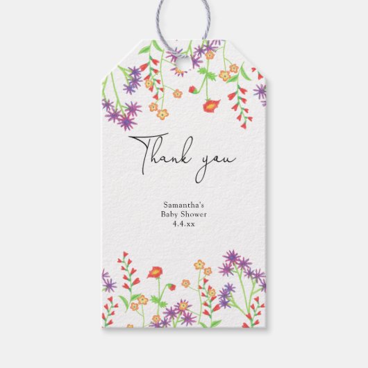 Wildbloemen dank je baby shower cadeaulabel (Voorkant)