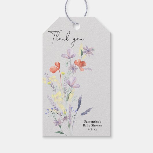 Wildbloemen dank je baby shower cadeaulabel (Voorkant)