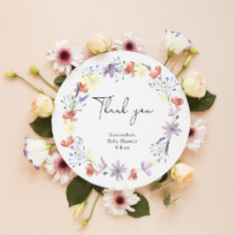 Wildbloemen dank je baby shower ronde sticker