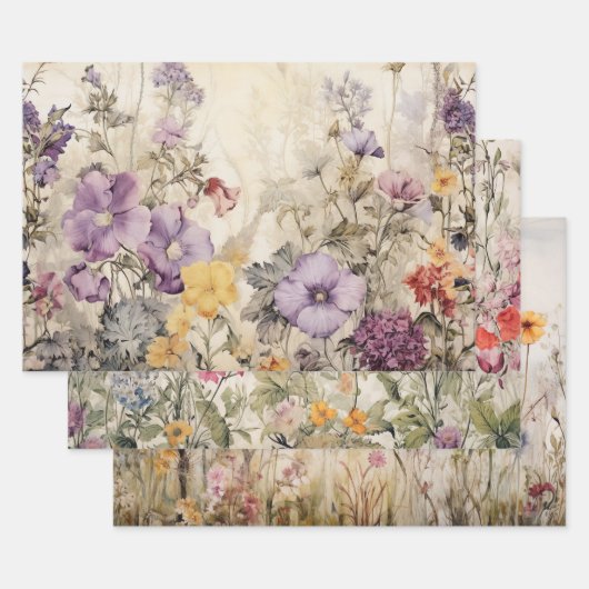 WILDBLOEMEN DECOUPAGE DECORATIEF PAPIER SET INPAKPAPIER VEL (Set)