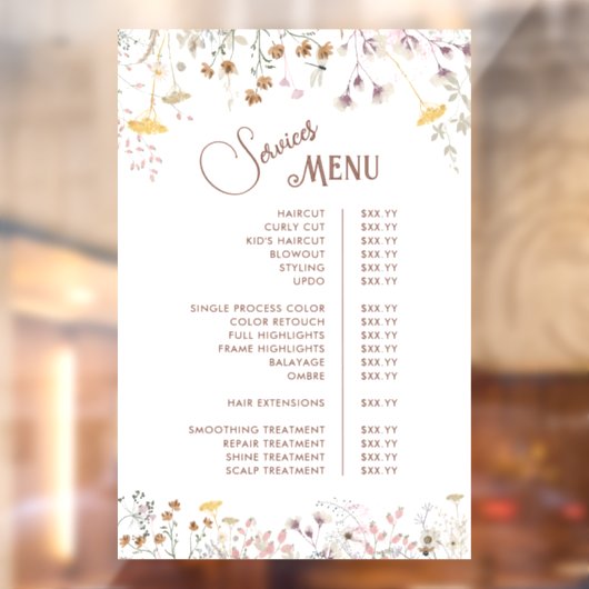 Wildbloemen Diensten Menu Raamsticker (Vel 2)