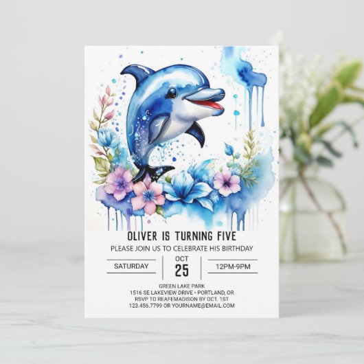 Wildbloemen Dolfijn Magic Verjaardag Kaart (Staand voorkant)
