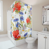 Wildbloemen: donkerblauwe waterverf naadloos douchegordijn (In situ)