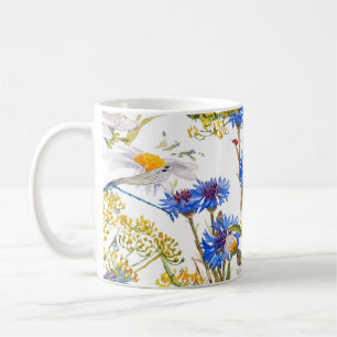 Wildbloemen: donkerblauwe waterverf naadloos koffiemok