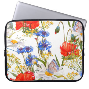 Wildbloemen: donkerblauwe waterverf naadloos laptop sleeve