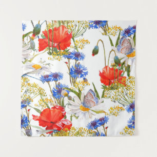 Wildbloemen: donkerblauwe waterverf naadloos wandkleed