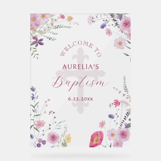 Wildbloemen Doop Welkom Acryl Bord (Voorkant)