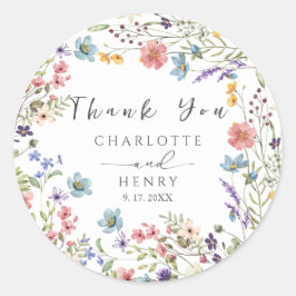 Wildbloemen Eenvoudige bloemenbruiloft Dank je wel Ronde Sticker
