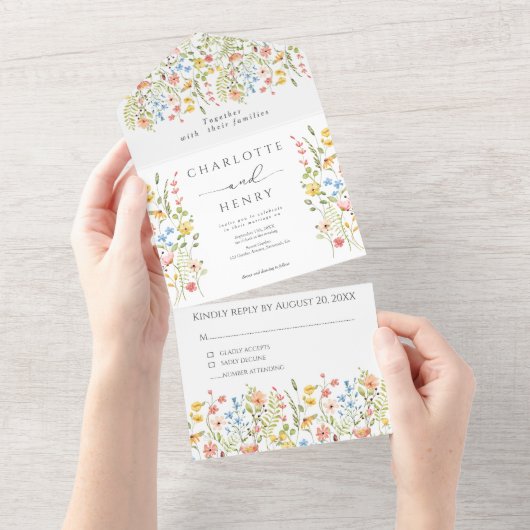 Wildbloemen Eenvoudige tuin bruiloft All In One Uitnodiging (Afscheurbaar)