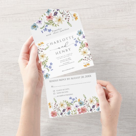 Wildbloemen Eenvoudige tuin bruiloft All In One Uitnodiging (Afscheurbaar)