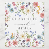 Wildbloemen Eenvoudige tuin bruiloft Wijn Etiket (Enkel label)