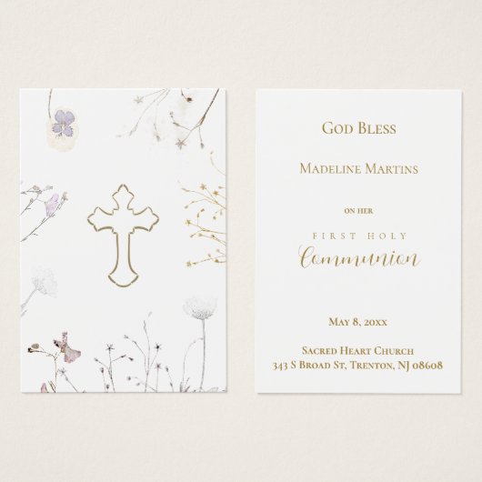 Wildbloemen Eerste Heilige Communie herinneringska Visitekaartje (Voorkant /achterkant)