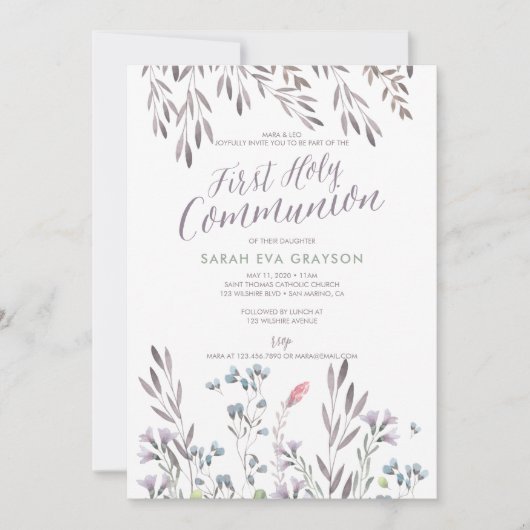 Wildbloemen Eerste Heilige Communie Kaart (Voorkant)