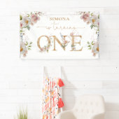 Wildbloemen eerste verjaardag Wild One blush roze Spandoek (Insitu)