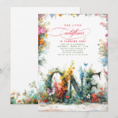 Wildbloemen eerste verjaardagsfeestuitnodigingen kaart (Voorkant / Achterkant)