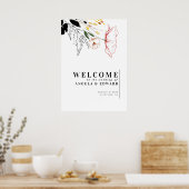 Wildbloemen Elegant Black Weddenschap Welkomstteke Poster (Keuken)