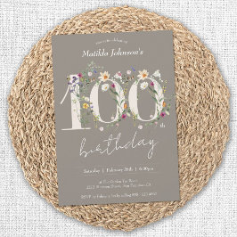 Wildbloemen Elegant Bloemen 100e Verjaardagsfeest Kaart