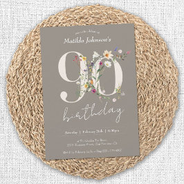 Wildbloemen Elegant Bloemen 90ste Verjaardagsfeest Kaart