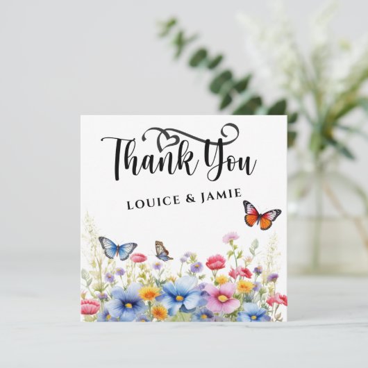 Wildbloemen Elegant Eenvoudig Flat Dank u kaart (Staand voorkant)