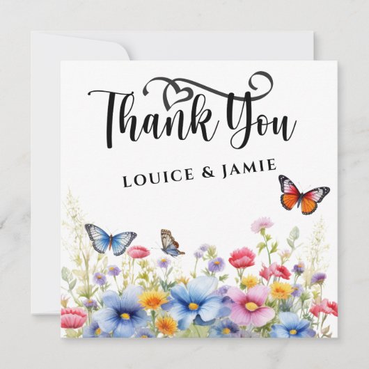 Wildbloemen Elegant Eenvoudig Flat Dank u kaart (Voorkant)