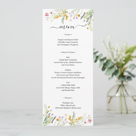 Wildbloemen elegant Menu-kaart, monogramma aan ach Menu (Staand voorkant)
